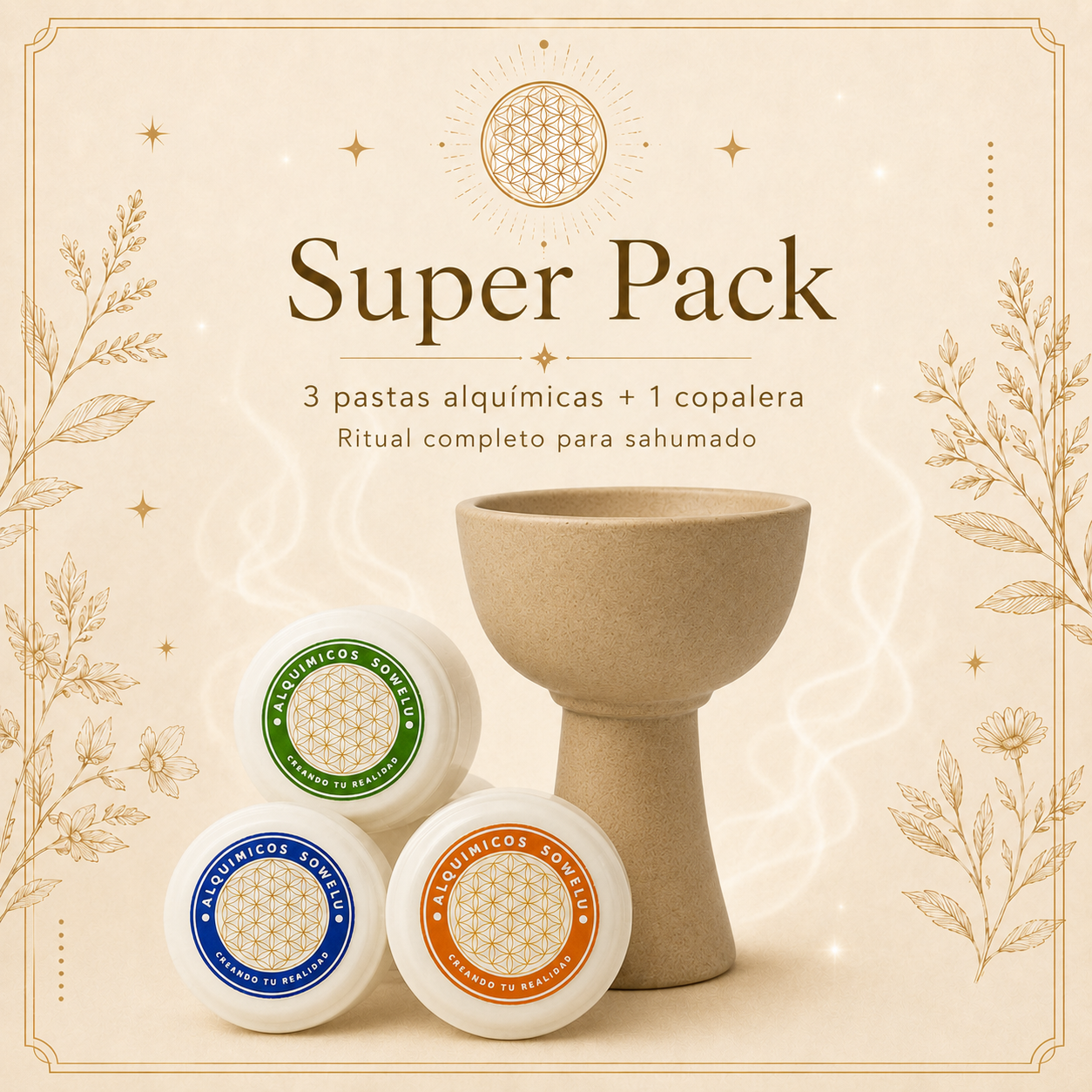 Super Pack Ritual de Sahumado · 3 Pastas Alquímicas + Copalera